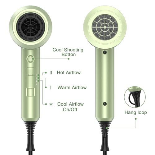 Image of slopehill Professional Ionic Hair Dryer, Lime Cream | 1800W Fast Drying, Low Noise, 2 Concentrator Nozzles, 1 Diffuser Attachment