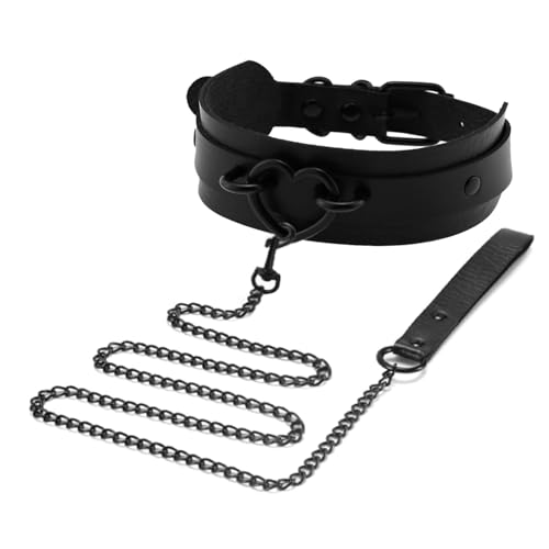 Aufordebatis Black Heart Choker Collar for Women PU Leather Goth Necklace Body Chain Set for Punk Emo Y2K Cosplay Accessories