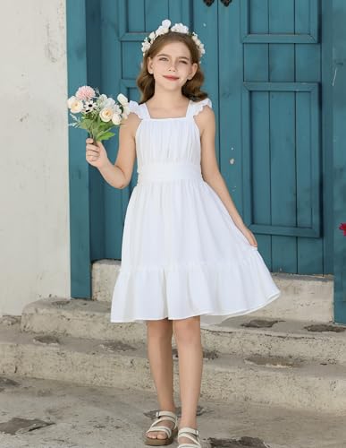 Girls Floral Dress Tie Back Flutter Sleeves Dresses Summer Casual A-Line Dress for 5-12Y2