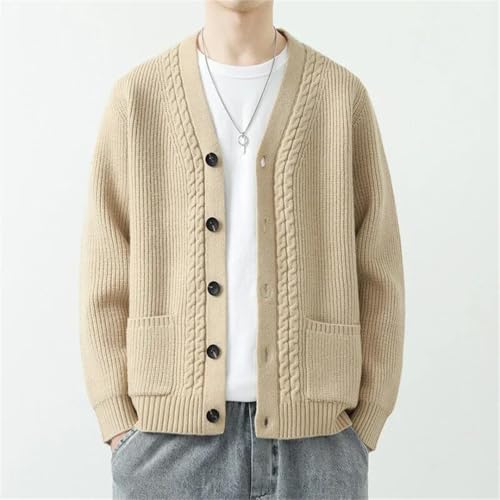 Men's Spring Fall Knit Cardigan Youthful Vitality Slim Fit Knitted V-Neck Sweater Outerwear4