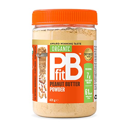 PBfit Organic Peanut Butter Powder - 87% Less Fat, High Protein, Gluten Free, Natural and Organic Nut Butter Spread - Powdered Peanut Butter from Real Roasted Pressed Peanuts - 425g