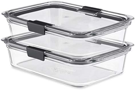Rubbermaid 2118315 Brilliance Glass Storage 8-Cup Food Containers with Lids, 2-Pack (4 Pieces Total), BPA Free and Leak Proof, Large, Clear