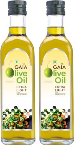 Image of Gaia Extra Light Olive Oil(250 Ml) Zero Cholesterol, Low Saturated Fat, Good for Frying, Roasting, Baking and All Indian Cusines,Enhanced Taste and Flavor, Helps Reduce Bad Cholesterol (Pack of 2)