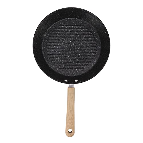 ZPurifylline Sartén redonda, sartén antiadherente para carne, filete, pescado, desayuno, sartén de hierro de fondo plano con mango de plástico, utensilios de cocina universales para estufa de