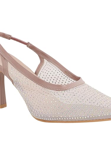 Image of TRYME Women Pointed Toe Stone Embellishment Slingback Heel pencil Sandals