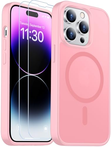 Coque iPhone 14 Pro Max magnétique rose SPIDERCASE translucide avec 2 verres trempés