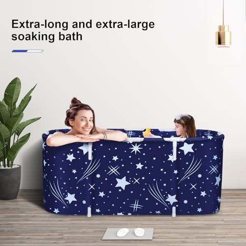 Sinbide 125x55x54cm Badewanne, Tragbare und Faltbare Geeignet für Erwachsene, Große Familien Badewanne für SPA, Movable Wanne mit 2 Ablauflöchern Mit 2.0 verdicktem Rohr