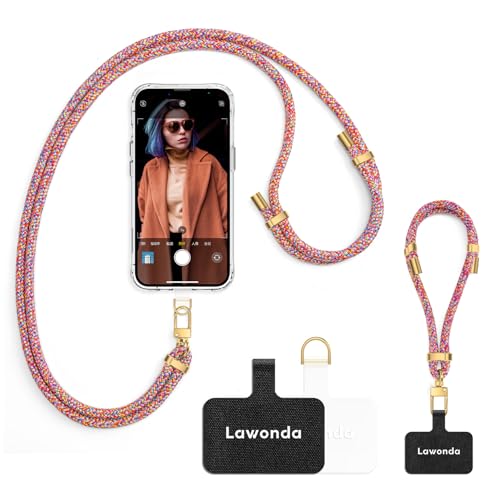 Image of 2 Pads Phone Lanyard Adjustable Crossbody Cell Phone Neck Strap | Universal Mobile Phone Wrist Lanyard,2pcs Tether Tab for Travel Essentials,Anti-Lost Charm Strap for Women Men,Pink Colorful
