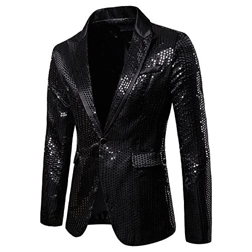 Men's Shiny Sequin Blazer With Contrast Trim Sparkly Party Jacket For Wedding Banquet Fashion Tuxedo For Mens Adult