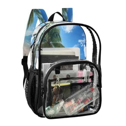 Beautiful Tropical Beach Clear Backpack - Stadium Approved Large 15.7-inch Waterproof Transparent Bag for Sports, Concerts, Work, Travel#122
