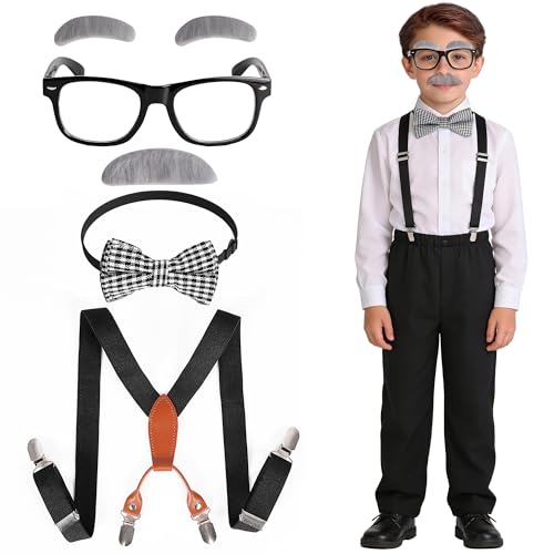 Image of Kids Old Man Costume 100 Days of School Grandpa Costume for Boy 1920s Old Man Cos