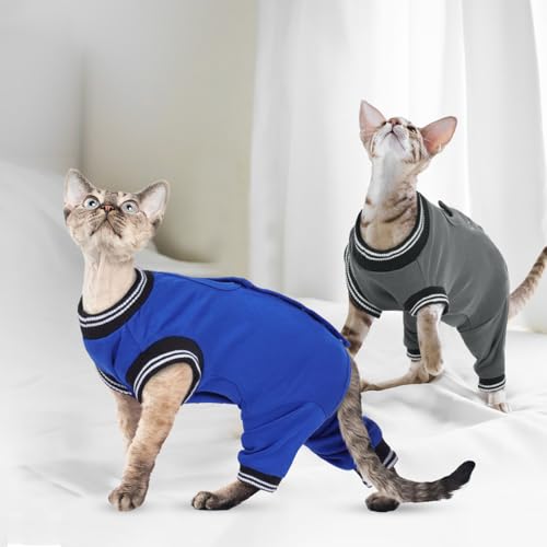 Katzenbody mit Beinen, Body Katze Nach Op Rüde leckschutz Katze kastration Katzenbody Hinterbeine Bandage Katze Hinterbeine Katzenschenkel Schutz(Grau, M)