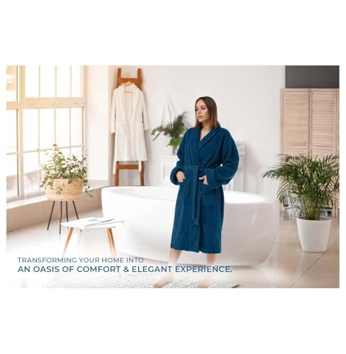 100% Cotton Bathrobe - Lightweight Towel Robe for Women & Men - Blue - Standard Fit4