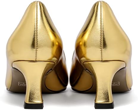 SHOWFOREST Women's Pointed Toe Low Heel Solid 2 Inch Wedding Matte Spool Fashion Slip On Pumps Shoes Gold Size 7.5 - Sapatos de Mujer de Tacon | Image 3