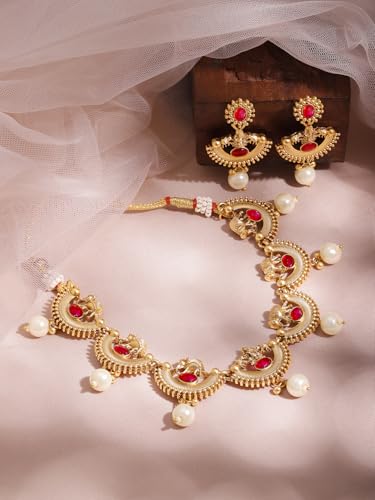 Image of Rubans Necklace Set Gold Plated Traditional Stylish Jewellery Gift for Women & Girls