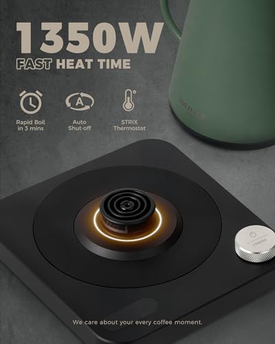 Image of POLIVIAR Electric Gooseneck Kettle, 1350W Electric Tea Kettle Wood Pattern Handle, 34oz Pour Over Electric Kettle for Coffee & Tea, 18 /8 Stainless Steel Inner, Temperature Control & Rapid Heating