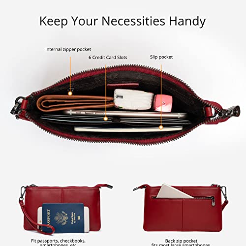 Image of Bveyzi Genuine Leather Wristlet Purses for Women, Envelope Clutch Wallet Small Crossbody Bags for Dressy Evening