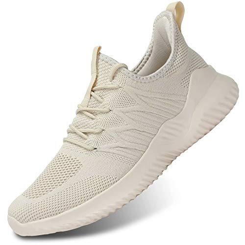 Men's Slip-on Running Shoes Comfortable Lightweight Breathable Walking Tennis Sneakers Zapatos de Hombre Beige