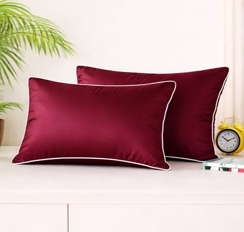 Image of BSB HOME Luxury Satin Silk Pillow Cover | 300 TC Ultra-Smooth Silky Finish | Premium Home Bedding Pillowcase | Soft, Glossy & Skin-Friendly Fabric | 18 x 28 Inches (Merlot)