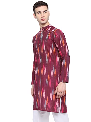 Image of Vastraa Fusion Men's Printed Kurta Pure Cotton Long Kurta, Round Collar, Full Sleeves, Button Kurta, Ethnic Wear