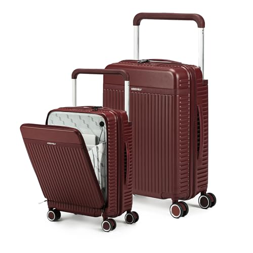Image of THE ASSEMBLY 8 Wheels Double Spinner Hard Luggage Set of 2 | Premium Polycarbonate Cabin & Large Trolley Bags with Wide Handle & USB Port Charging-Rover Pro,Red, 73.5 cm