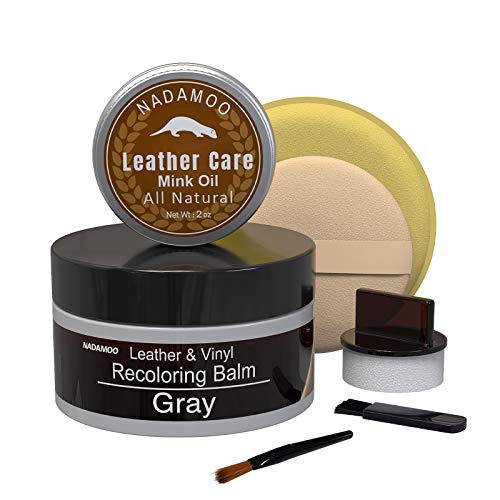NADAMOO Gray Leather Recoloring Balm with Mink Oil Leather Conditioner, Leather Repair Kits for Couches, Restoration Cream Scratch Repair Leather Dye For Vinyl Furniture Car Seat, Sofa, Shoes