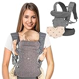 Blisbe Mochila Portabebé Ergonómica 4 Posiciones – Segura, Transpirable, Lavable, Asiento de Cadera, Cinturón Ajustable, Fácil de Colocar, Recién Nacido a 36 meses + Babero de regalo