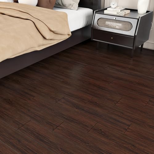 Wallercity Dark Brown Peel and Stick Floor Tiles Wood Grain Waterproof...