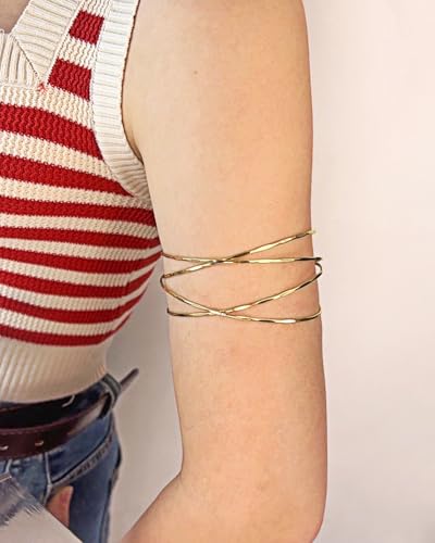 Minimalist Gold Arm Cuff Bracelet Upper Arm Band Cuff Bangle for Women Adjustable Armband Set 6 Pieces3