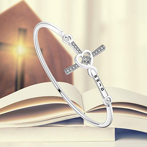 MYOSPARK Christian Bracelet WWJD Love Heart Infinity God Cross Bangle Bracelet Religious Jewelry Gift 6