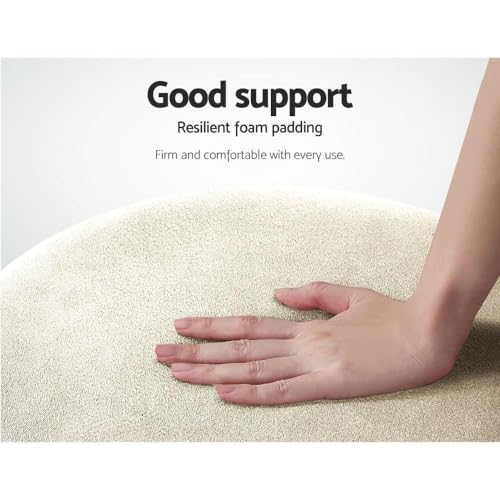Image of ETIQUETTE ART Upholstered Velvet Round Dual Strip Ottoman Office Stool Foot Rest Stool Linen Fabric Padded Seat Pouf Ottoman with Round Shape for Living Room (Cream)