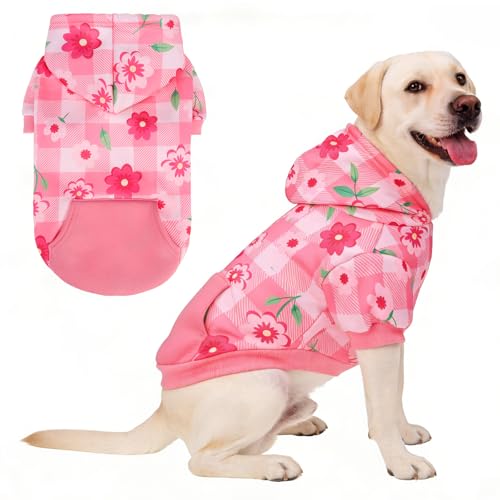 Spring-Dog-Hoodie-Pet-Clothes-Sweater-with-Hat-and-Pocket-for-Medium-Large-Size-Dogs-Outdoor-Picnic-Camping-Insect-Protection-Anti-Hair-Loss-Soft-Fleece-Dog-Hooded-Sweatshirt-Pink-Flower-L Spring Dog Hoodie Pet Clothes Sweater with Hat and Pocket for Medium Large Size Dogs Outdoor Picnic Camping, Insect Protection Anti-Hair Loss, Soft Fleece Dog Hooded Sweatshirt, Pink Flower L - Image 1