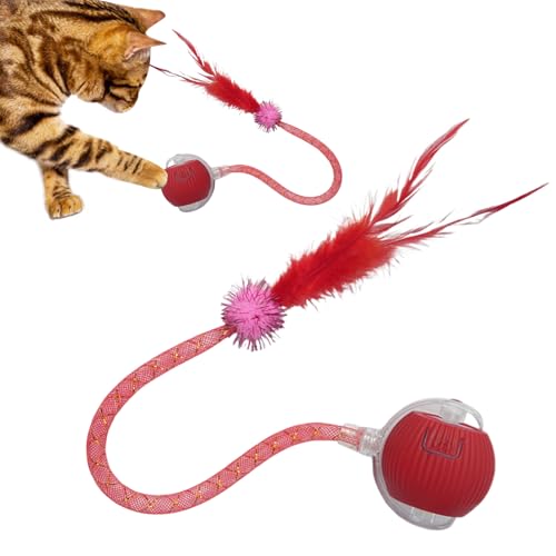 インタラクティブ キャット トイ ボール - 自動キャットおもちゃ | スマート静音充電式 しっぽ付きボール 小型犬用 運動 アクティブチェイス 屋内遊び