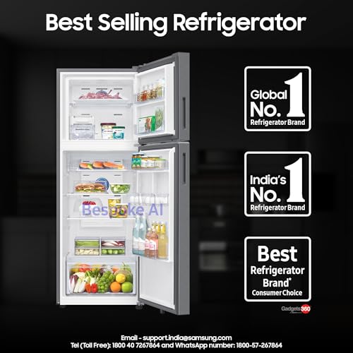 Image of Samsung 330 L, 2 Star, Convertible 5-in-1, Digital Inverter, Frost Free Double Door, WiFi Enabled Bespoke AI Refrigerator (RT34DG5A2BSLHL, EZ clean Steel /Real Steel, Silver)