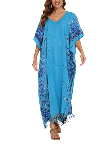 Image of Beautybatik Boho Flora Printed Women Plus Size Kaftan Kimono Loungewear Maxi Long Dress Size XL to 4X