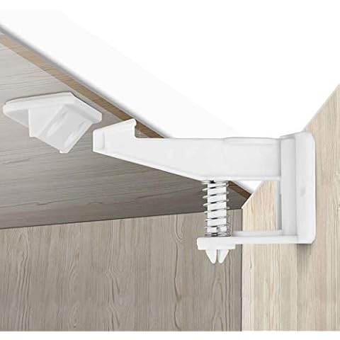 Child Safety Locks, 12 Pack Child Safety Cupboard Locks, Invisible and Unlocked Design, No Tools or Drilling Needed, Baby Cabinet Locks for Kitchen Cabinets and Drawers Latches (White) Cover