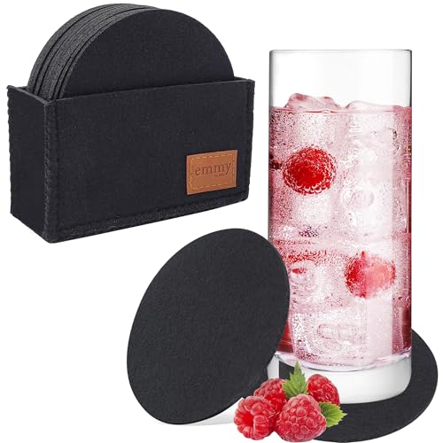 Untersetzer Gläser Filz – Glasuntersetzer für Tassen Gläser 12er Set Rund 3 mm Bierdeckel Tischuntersetzer für Bar Party Büro Platzsparend Filzbox Basteln Geschenkidee Geburtstagsdeko (12 er Schwarz)