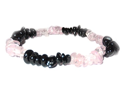 Preisvergleich Produktbild Handgefertigter Armschmuck von Engelbezauberndes Edelstein-Splitterarmband Schwarzer Turmalin-Rosenquarz handgemacht elastisch