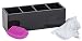 Large Black Makeup Brush Holder Organizer - Thick Sturdy Acrylic - 4 Compartment Makeup Brush Storage for Oval Brushes, Cosmetic Tools - Includes Makeup Brush Cleaner, 9" x 3" x 3"
