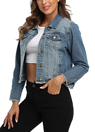 Anienaya Jean Jacket Women’s Frayed Washed Button Up Cropped Denim Jacket w 2 Side Pockets3