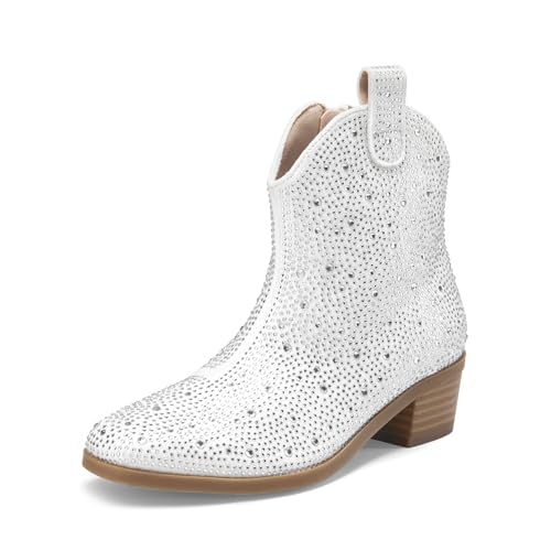 DREAM PAIRS Girls Cowgirl Cowboy Sparkle Boots,White,9 Toddler - image 2
