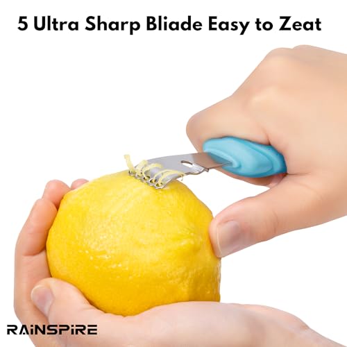 Image of Rainspire Lemon Zester Tool with Channel Knife, Stainless Steel Citrus Zester Tool, Lemon Peeler, Zesters for Kitchen, Ultra Sharp 2-in-1 Tool Easily Creates Citrus Zest, Blue