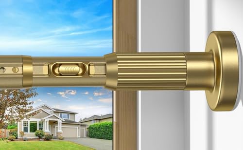 Image of Gold Tension Curtain Rod 41-84 In(4-7Ft), Curtain Rod No Drilling for Window or Bathroom,Outdoor Tension Rods for Patio, Heavy Duty Shower Rod,Rod Diameter 1.26In-One-bond stretching