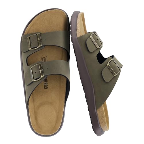 CUSHIONAIRE Mars Slide Sandals for Men Comfortable Adjustable Double Buckle Mens Sandals with Arch Support Footbed and EVA Outsole OLIVE 8
