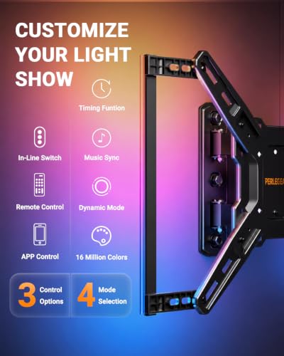 Image of Perlegear TV Wall Mount with LED Lights for 28-65 Inch TVs up to 82 lbs