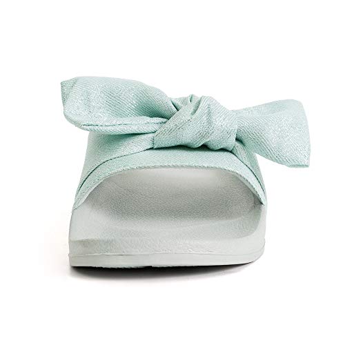 Image of FUNKYMONKEY Women's Bowknot Slides Sandals Comfort Casual Beach Slippers | Soft Denim Fabric Upper & Comfortable EVA Sole, Lightweight Slip-On Slides for Summer, Beach, Pool, and Daily Casual Wear
