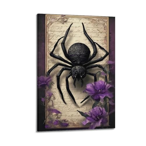 Toile de fond vintage araignée noire : sublimez votre salon avec des fleurs violettes