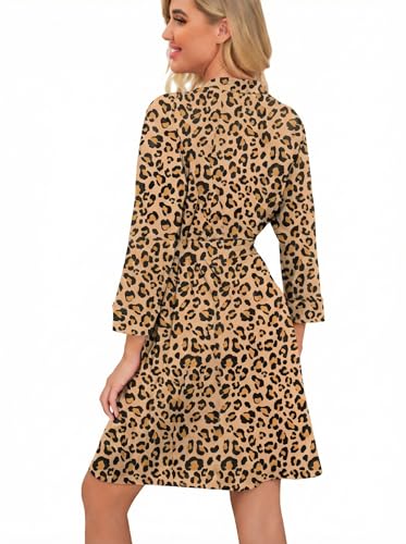 Image of PrinStory Womens Robe Lightweight Short Knit Bathrobe Soft Ladies Sleepwear with Pockets