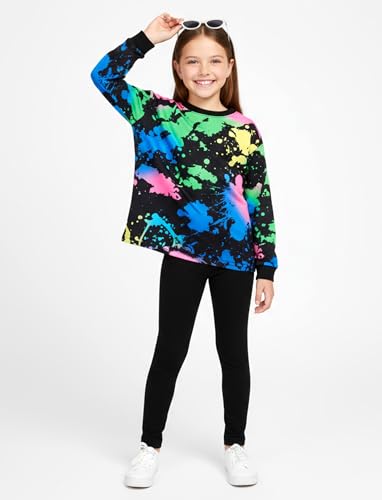 Image of PATPAT Girls Clothes Size 12-13 Years, Girls Fall Outfits, Black Tie Dye Sweatshirts + Black Legggings 2 Piece Outfits Kids Clothing Sets Sweatsuit Tracksuit Set