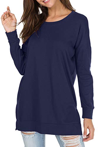 Image of levaca Women's Fall Long Sleeve Side Split Loose Blouses Casual Pullover Tunic Tops